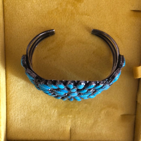 Genuine turquoise Navajo sterling silver cuff signed Larry Moses Begay LMB - Picture 3 of 8